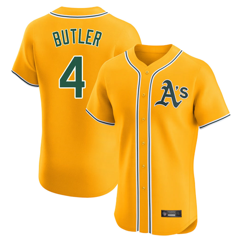 Athletics #4 Lawrence Butler Player Gold Limited Elite Home Game Gdoa Stitched Jerseys