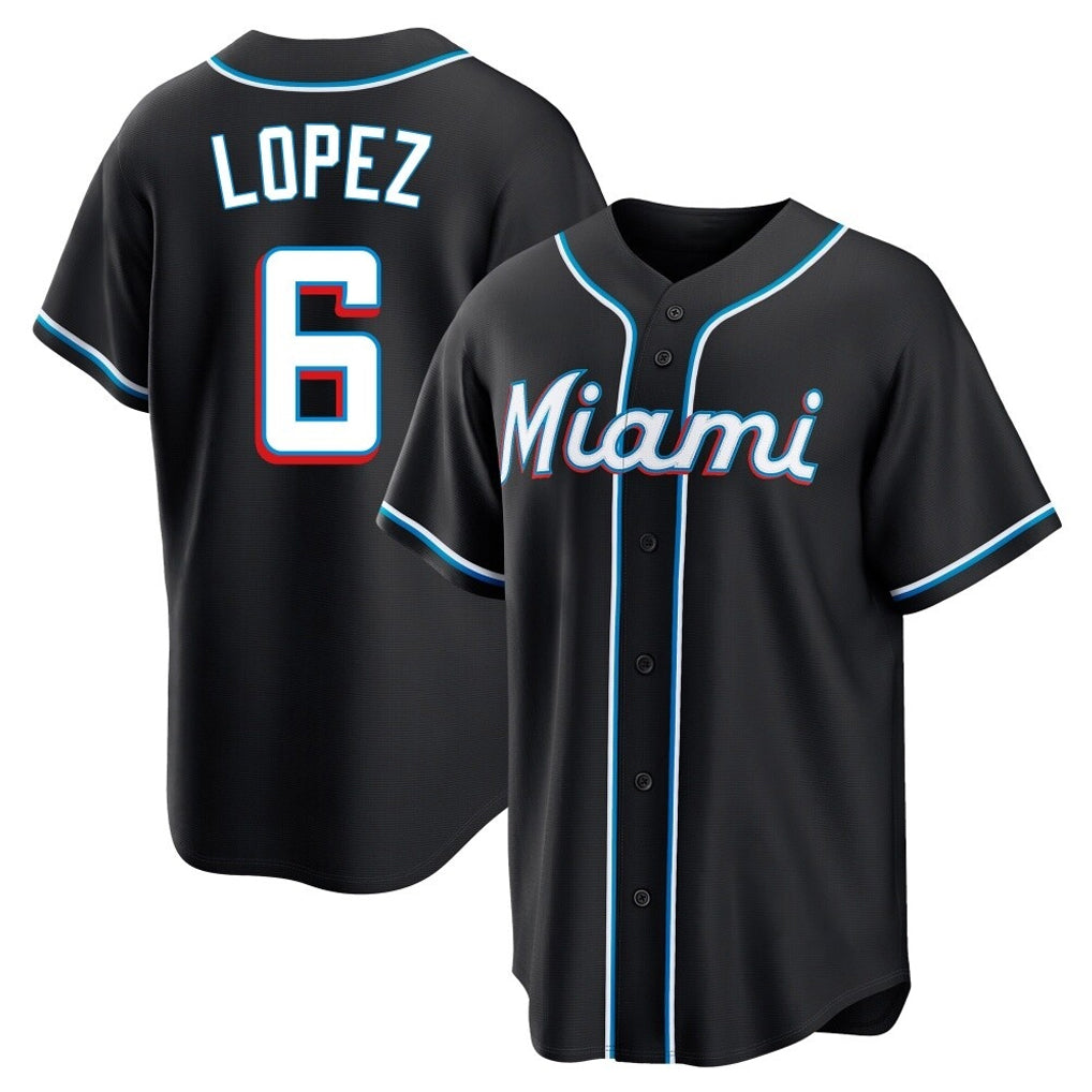 M.Marlins #6 Otto Lopez Player Black Fashion Out Home Game Fdoa Stitched Jerseys