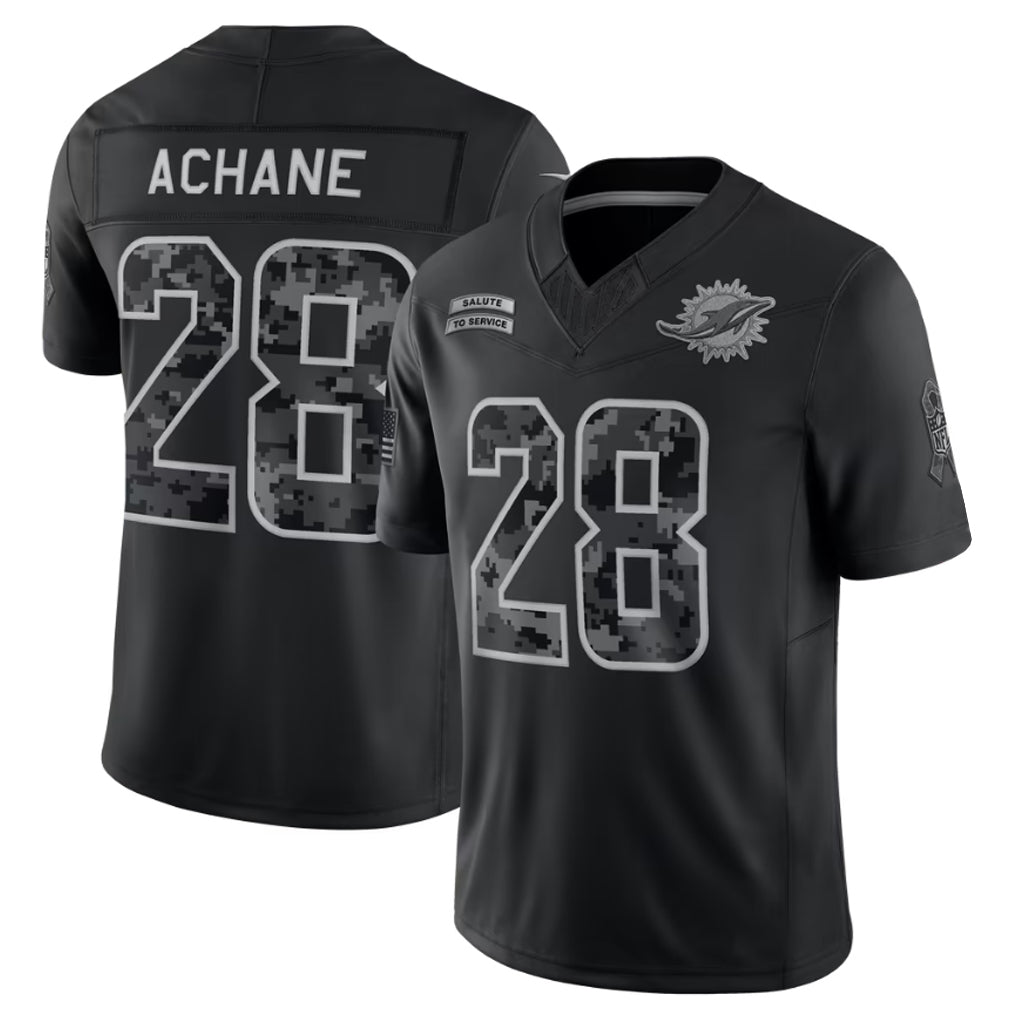 M.Dolphins #28 De¡¯Von Achane Player Black Limited 2026 Salute to Service Home Game Gdoa Stitched Jerseys