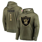 LV.Raiders #1 Tre Tucker Player Olive Salute to Service Pullover Hoodies Home Game Gdoa Stitched Jerseys