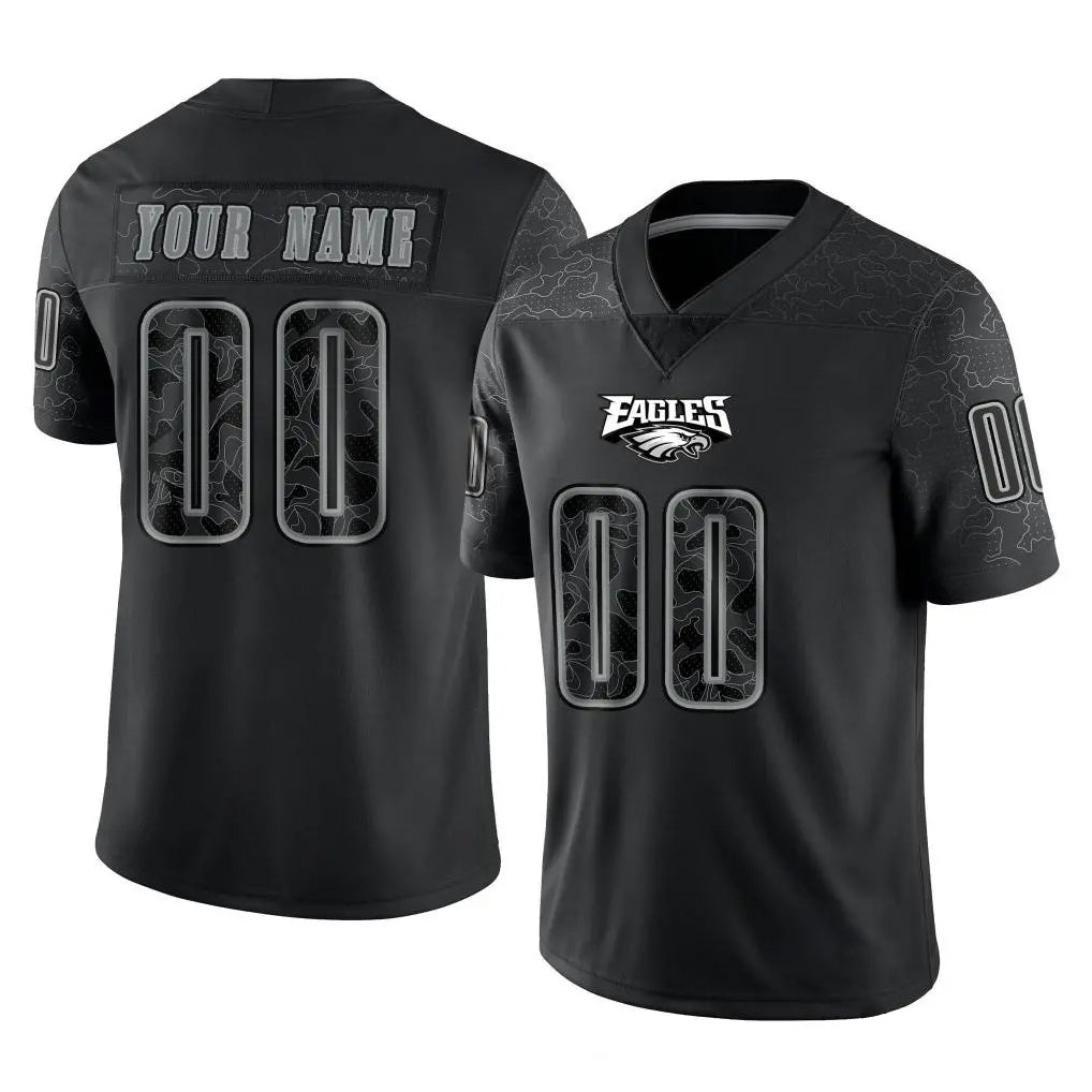 Custom P.Eagles Black Reflective Limited Home Game Any Name & Numbers Gdoa Stitched Jerseys