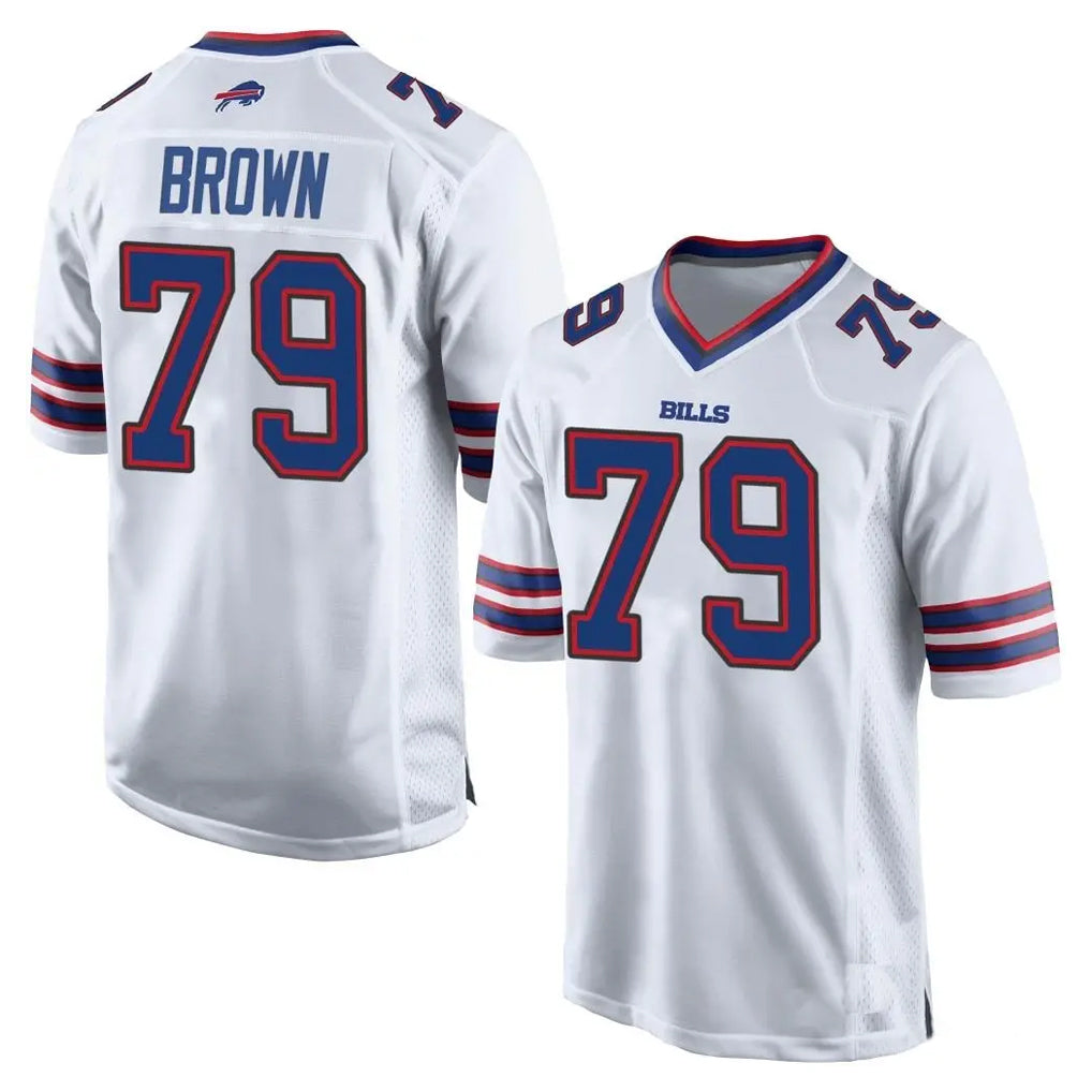 B.Bills #79 Spencer Brown Player White Home Game Gdoa Stitched Jerseys