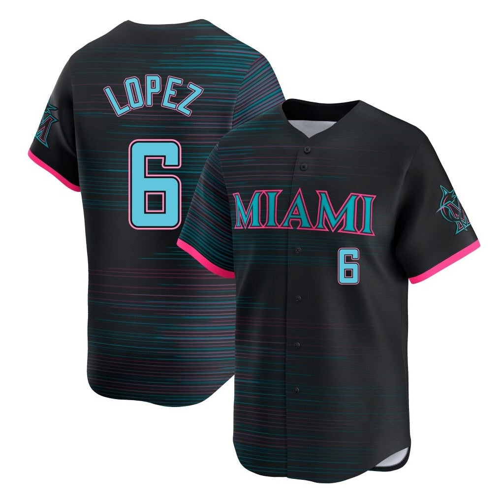 M.Marlins #6 Otto Lopez Player Black City Connect Home Limited Fdoa Stitched Jerseys