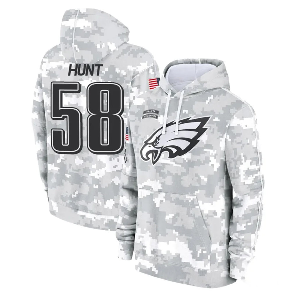 P.Eagles #58 Jalyx Hunt Player Arctic Camo Salute to Service Pullover Hoodies Limited Game Gdoa Stitched Jerseys