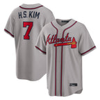 A.Braves #7 Ha-Seong Kim Player Gray Home Game Gdoa Stitched Jerseys