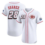 C.Reds #28 Eugenio Su¨¢rez Player White Speedway Classic Limited Elite Home Gdoa Stitched Jerseys