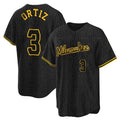M.Brewers #3 Joey Ortiz Player Black Snake Skin City Home Game Fdoa Stitched Jerseys