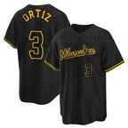 M.Brewers #3 Joey Ortiz Player Black Snake Skin City Home Game Fdoa Stitched Jerseys