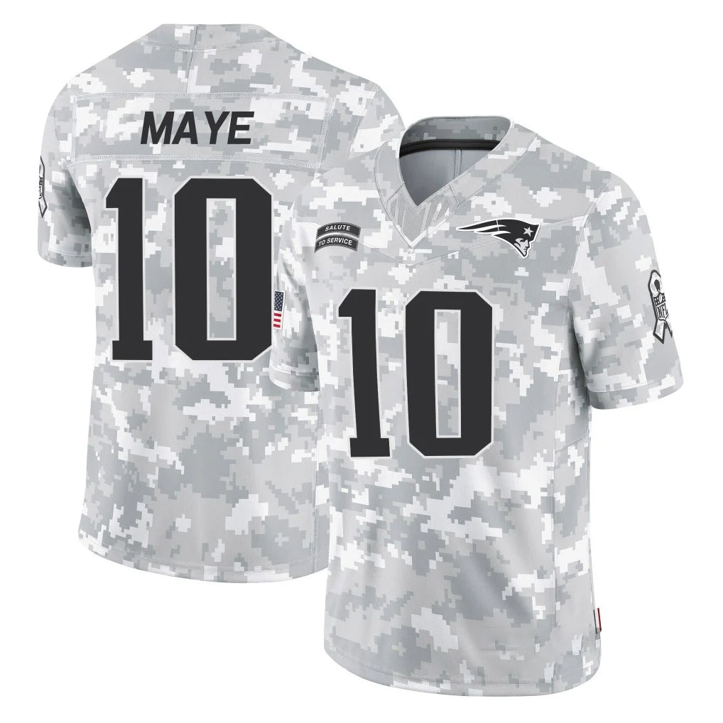 NE.Patriots #10 Drake Maye Player Arctic Camo Salute To Service Limited Game Gdoa Stitched Jerseys