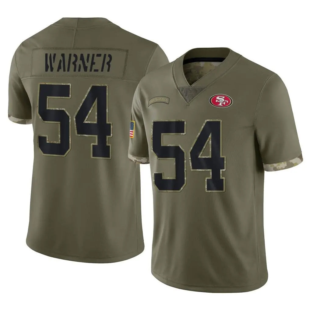 SF.49ers #54 Fred Warner Player Olive Limited Salute To Service Home Game Gdoa Stitched Jerseys