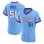 A.Braves #51 Chris Sale Player Powder Blue 2026 City Connect T-shirt Limited Elite Home Game Gdoa Stitched Jerseys