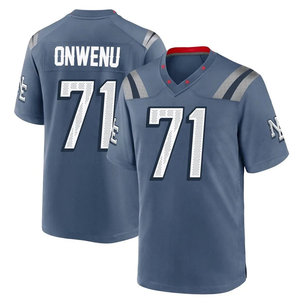NE.Patriots #71 Mike Onwenu Player Blue Rivalries Collection Home Game Gdoa Stitched Jerseys