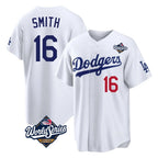 LA.Dodgers #16 Will Smith Player White World Series Home Game Fdoa Stitched Jerseys