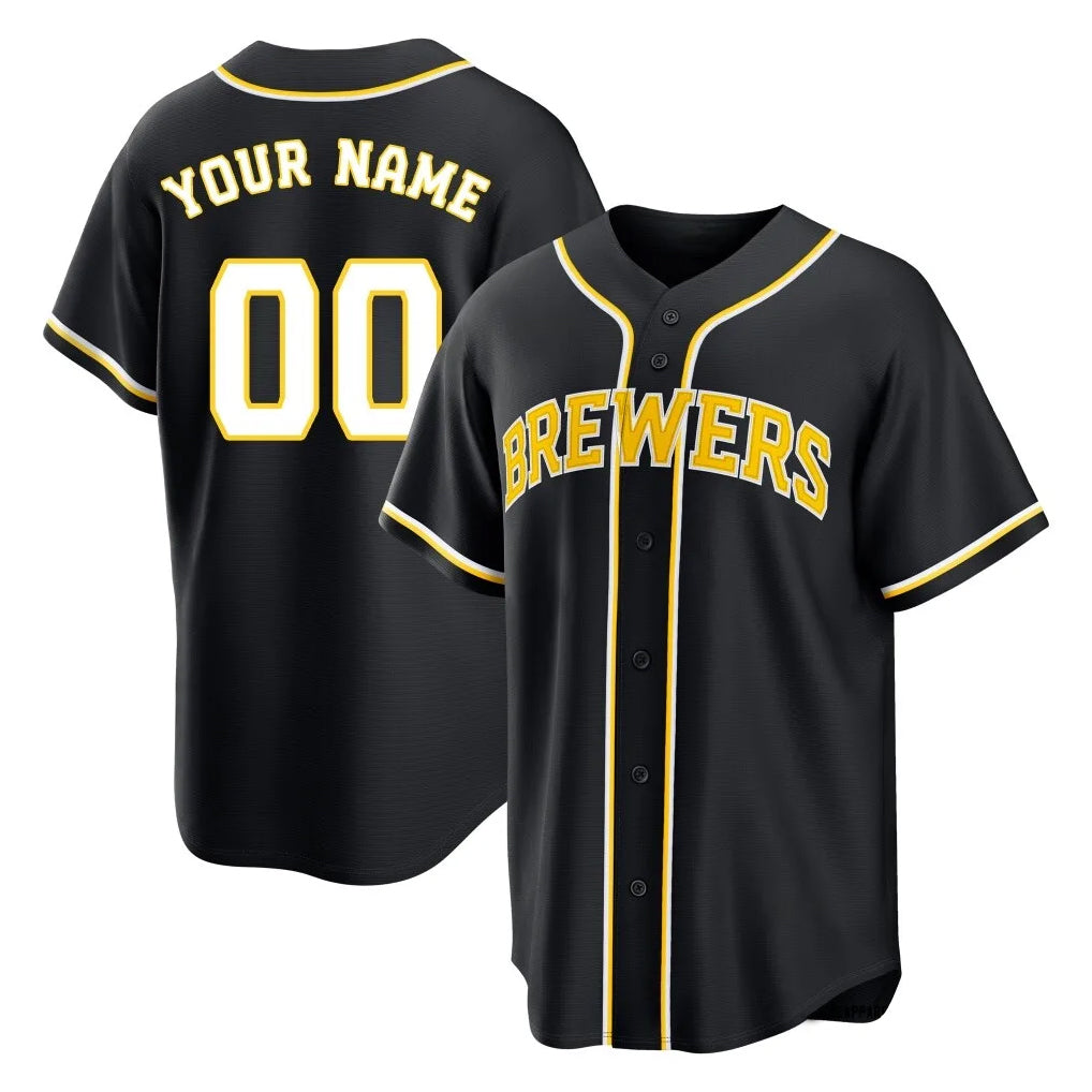 Custom M.Brewers Black Fashion Out Home Game Any Name & Number Gdoa Stitched Jerseys