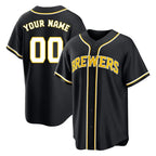Custom M.Brewers Black Fashion Out Home Game Any Name & Number Gdoa Stitched Jerseys