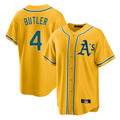 Athletics #4 Lawrence Butler Player Gold Alternate Home Game Gdoa Stitched Jerseys