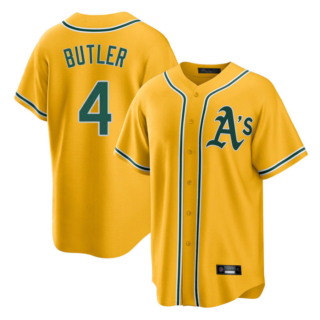 Athletics #4 Lawrence Butler Player Gold Alternate Home Game Gdoa Stitched Jerseys