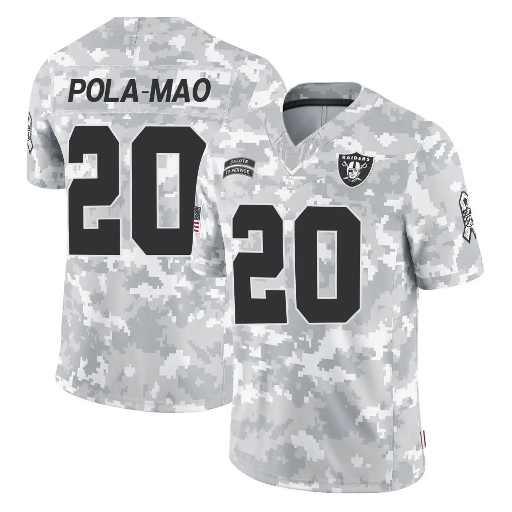 LV.Raiders #20 Isaiah Pola-Mao Player Arctic Camo Salute To Service Limited Game Gdoa Stitched Jerseys