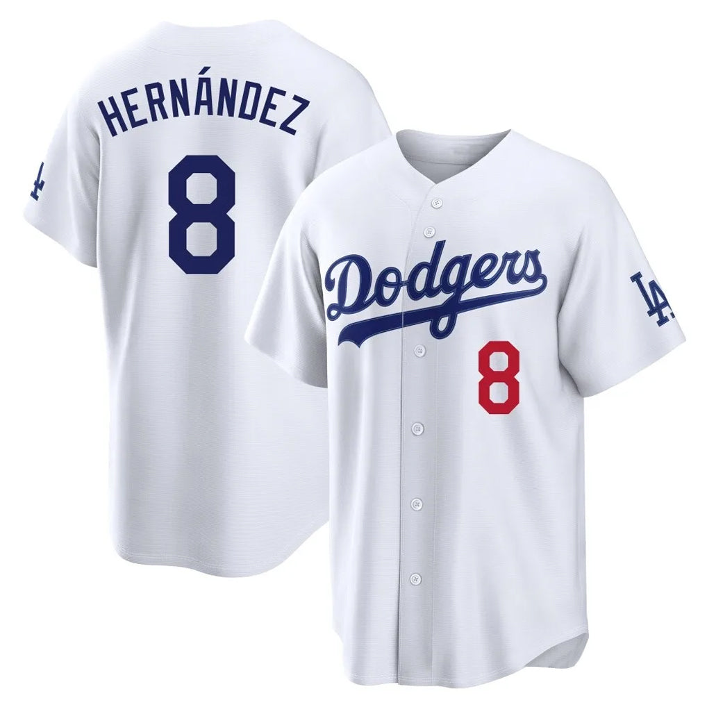 LA.Dodgers #8 Enrique Hern¨¢ndez Player White Home Game Fdoa Stitched Jerseys