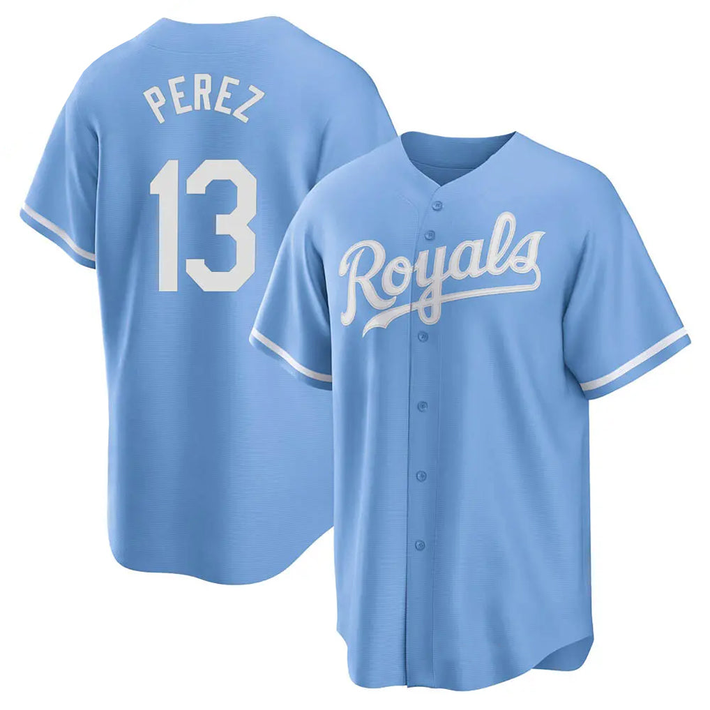 KC.Royals #13 Salvador Perez Player Light Blue Home Game Gdoa Stitched Jerseys