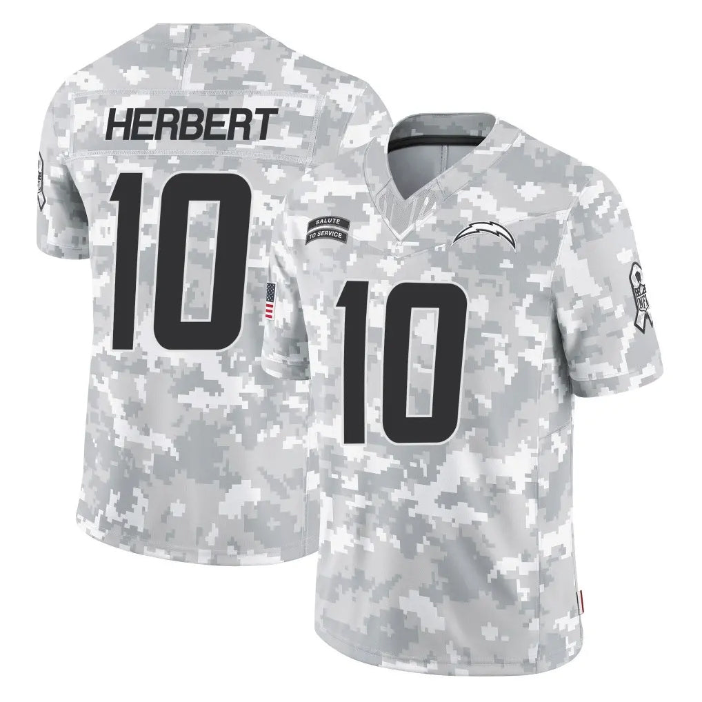 LA.Chargers #10 Justin Herbert Player Arctic Camo Salute To Service Limited Game Gdoa Stitched Jerseys