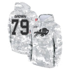 B.Bills #79 Spencer Brown Player Arctic Camo Salute to Service Hoodies Gdoa Stitched Jerseys