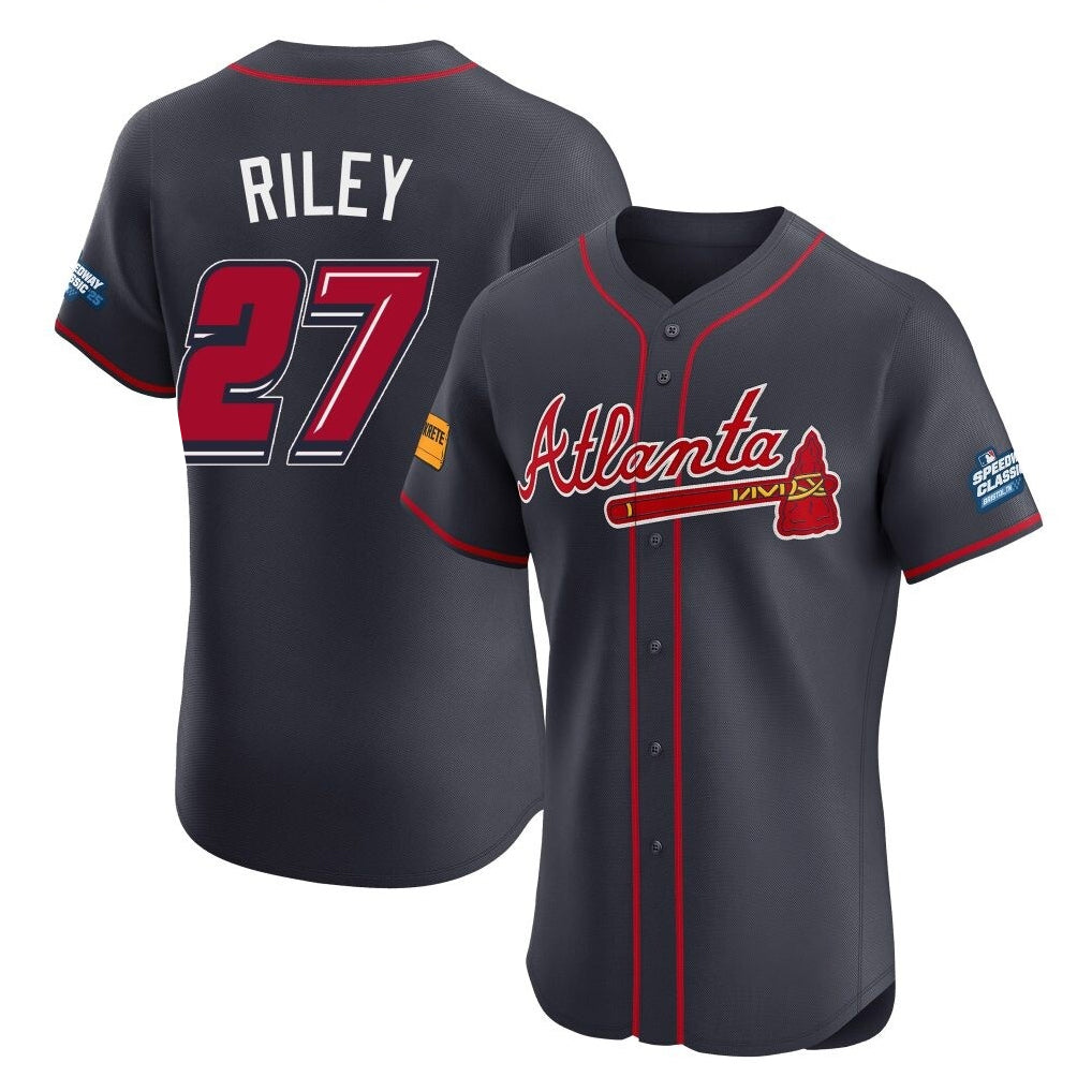 A.Braves #27 Austin Riley Player Navy 2025 Speedway Classic Limited Elite Home Game Gdoa Stitched Jerseys