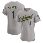 Athletics #1 Denzel Clarke Player Gray Road Limited Elite Home Game Gdoa Stitched Jerseys
