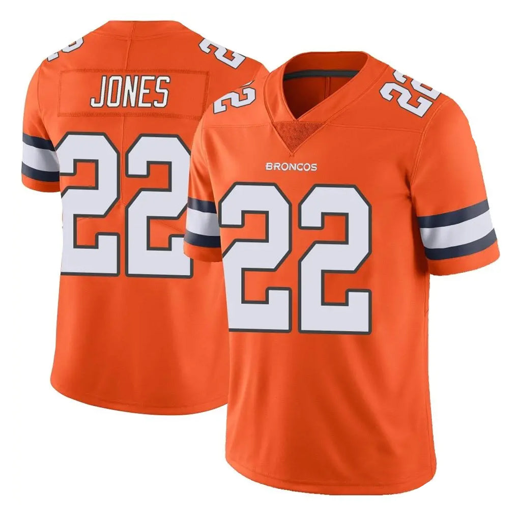 D.Broncos #22 Brandon Jones Player Orange Vapor Untouchable Limited Home Game Gdoa Stitched Jerseys
