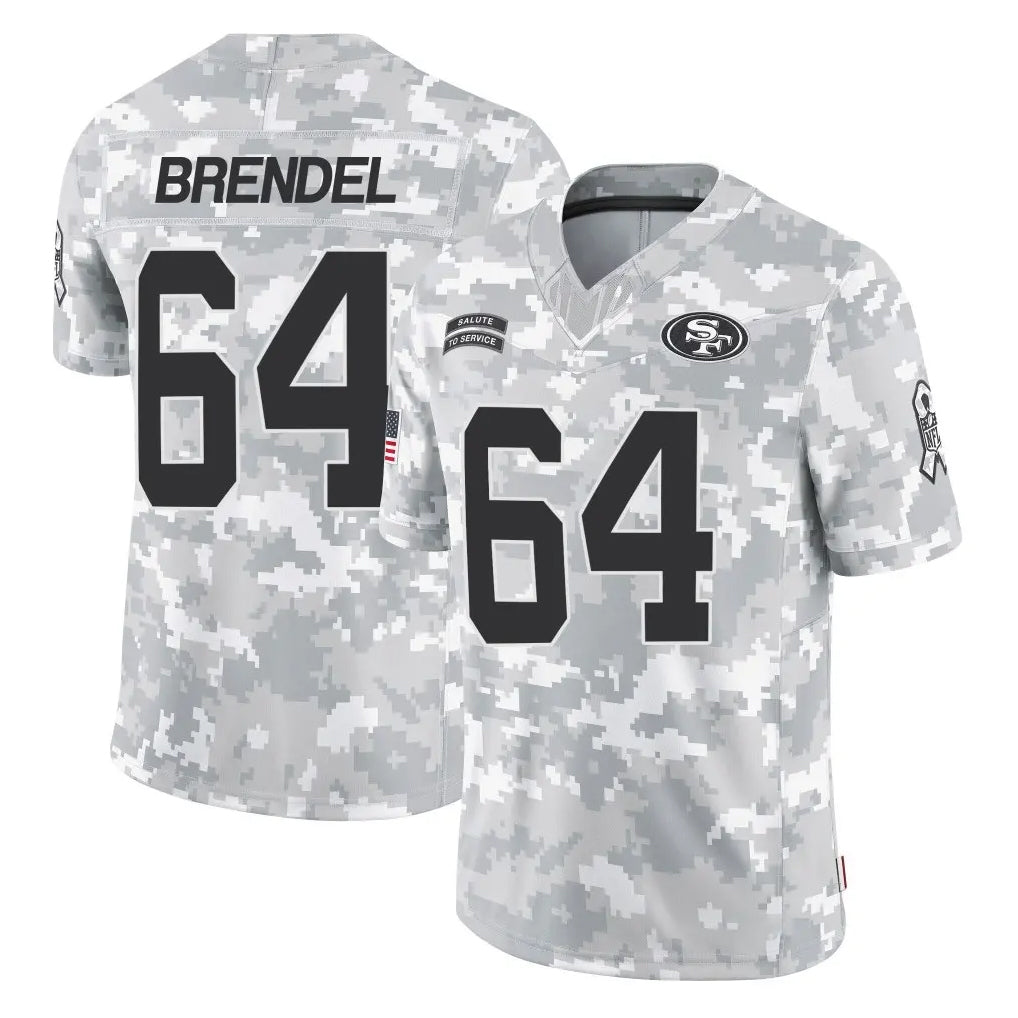 SF.49ers #64 Jake Brendel Player Arctic Camo Limited Salute To Service Home Game Gdoa Stitched Jerseys