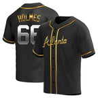 A.Braves #66 Grant Holmes Player Black&Gold Replica en Alternate Stitched Jerseys