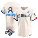 LA.Dodgers #8 Enrique Hern¨¢ndez Player Cream World Series City Connect Limited Home Fdoa Stitched Jerseys