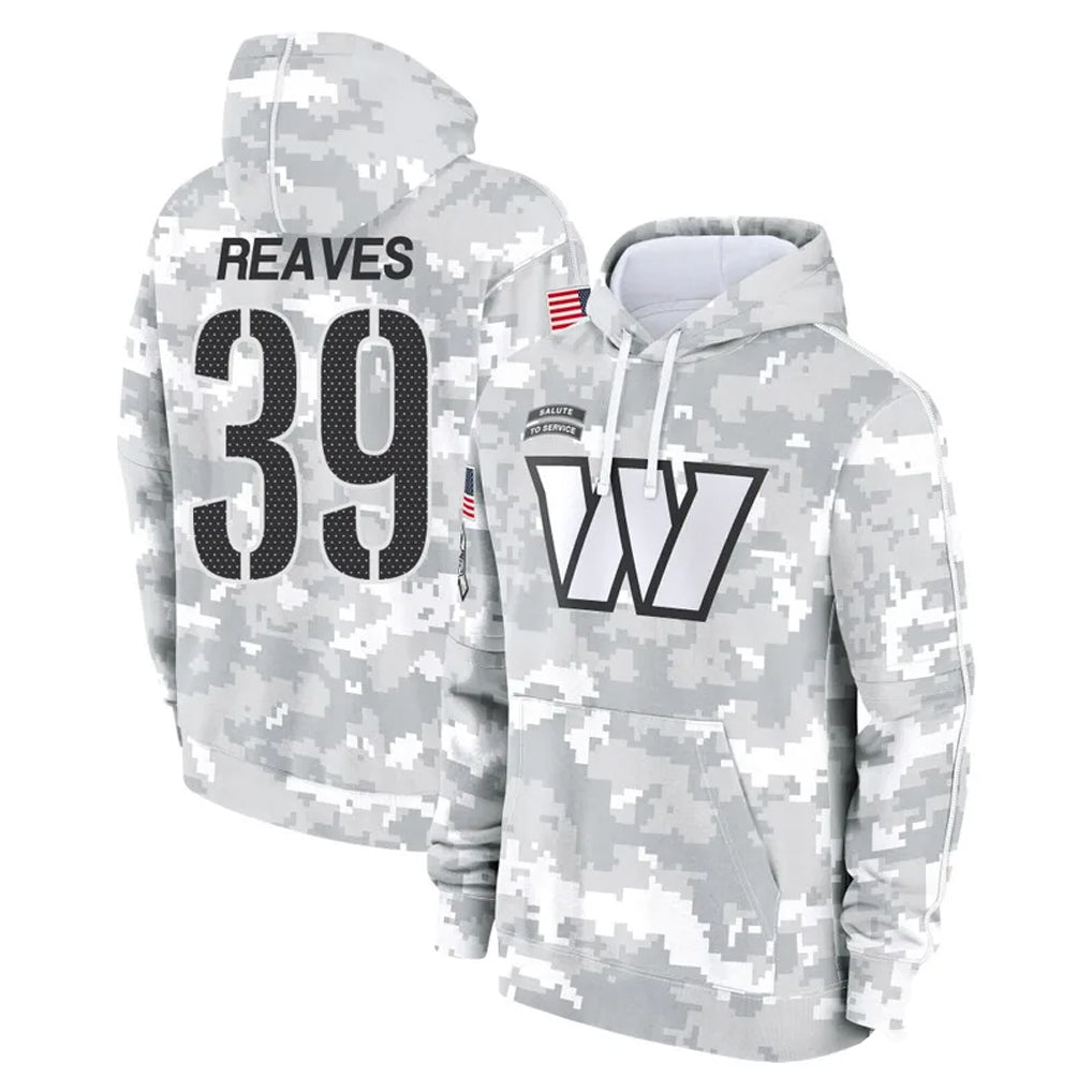 W.Commanders #39 Jeremy Reaves Player Arctic Camo Limited Salute to Service Pullover Hoodies Game Gdoa Stitched Jerseys