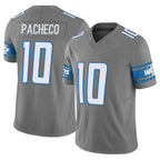 D.Lions #10 Isiah Pacheco Player Gray Vapor F.U.S.E. Limited Home Game Gdoa Stitched Jerseys