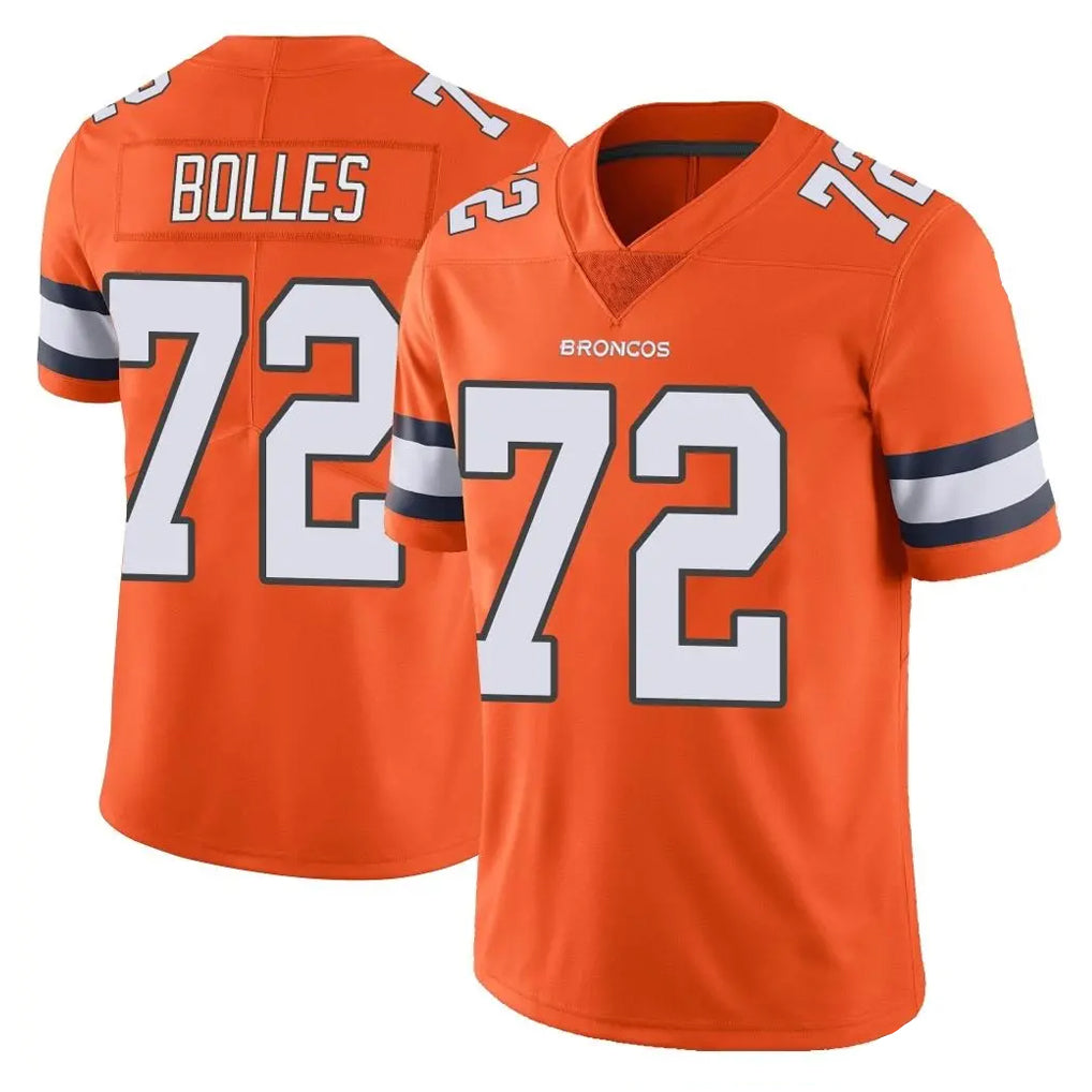 D.Broncos #72 Garett Bolles Player Orange Vapor Untouchable Limited Home Game Gdoa Stitched Jerseys