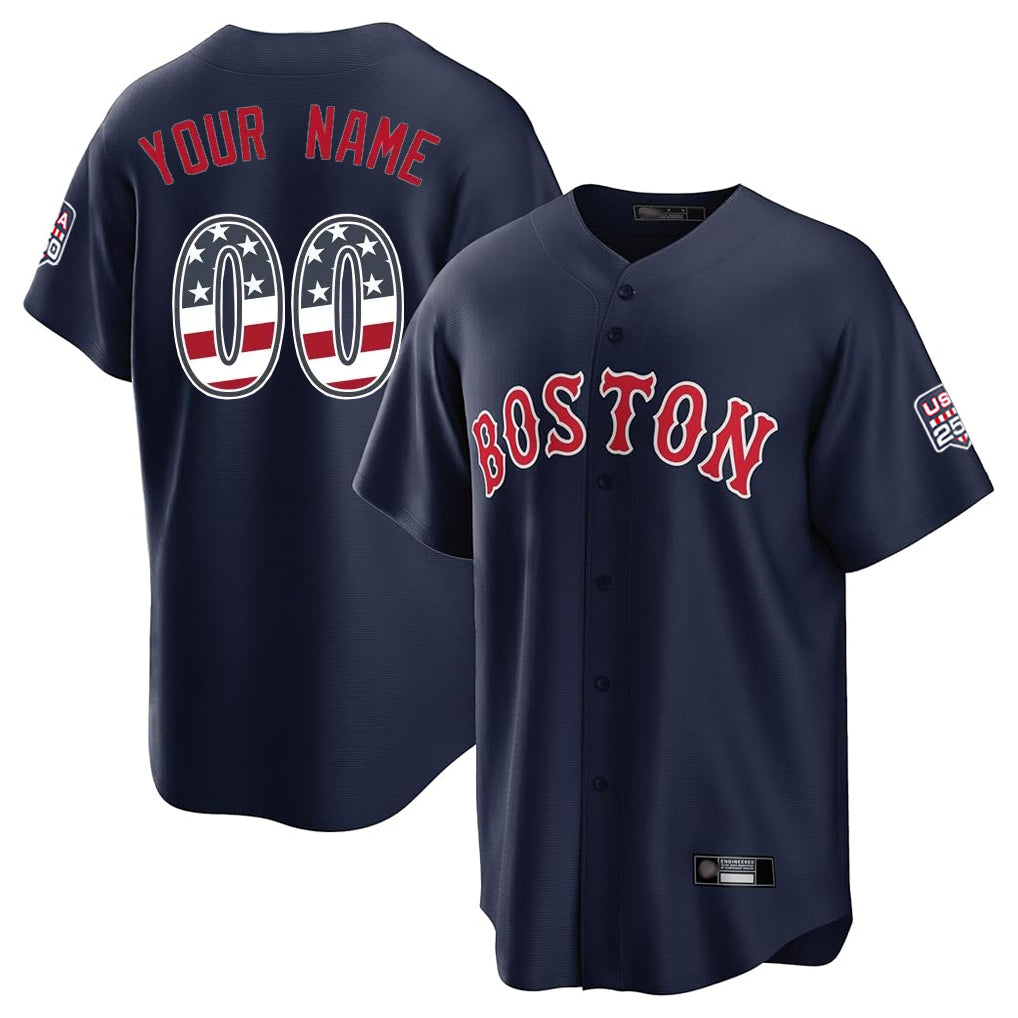 Custom B.Red Sox Navy USA 250 Fourth of July Limited Home Game Any Name & Number Gdoa Stitched Jerseys