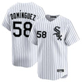 C.White Sox #58 Seranthony Dom¨ªnguez Player White Stripe Limited Home Gdoa Stitched Jerseys