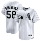 C.White Sox #58 Seranthony Dom¨ªnguez Player White Stripe Limited Home Gdoa Stitched Jerseys