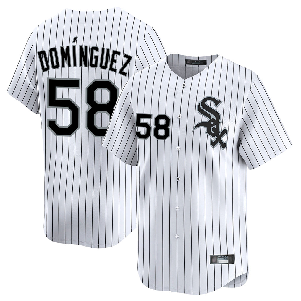 C.White Sox #58 Seranthony Dom¨ªnguez Player White Stripe Limited Home Gdoa Stitched Jerseys