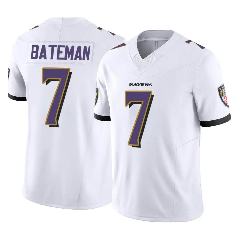 B.Ravens #7 Rashod Bateman Player White Vapor F.U.S.E. Limited Home Game Gdoa Stitched Jerseys