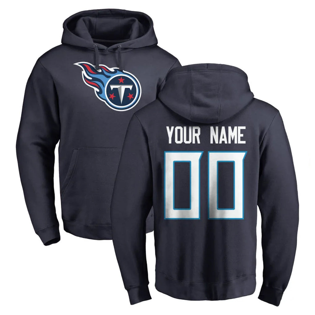 Custom T.Titans Navy Logo Pullover Hoodies Home Game Any Name & Numbers Gdoa Stitched Jerseys