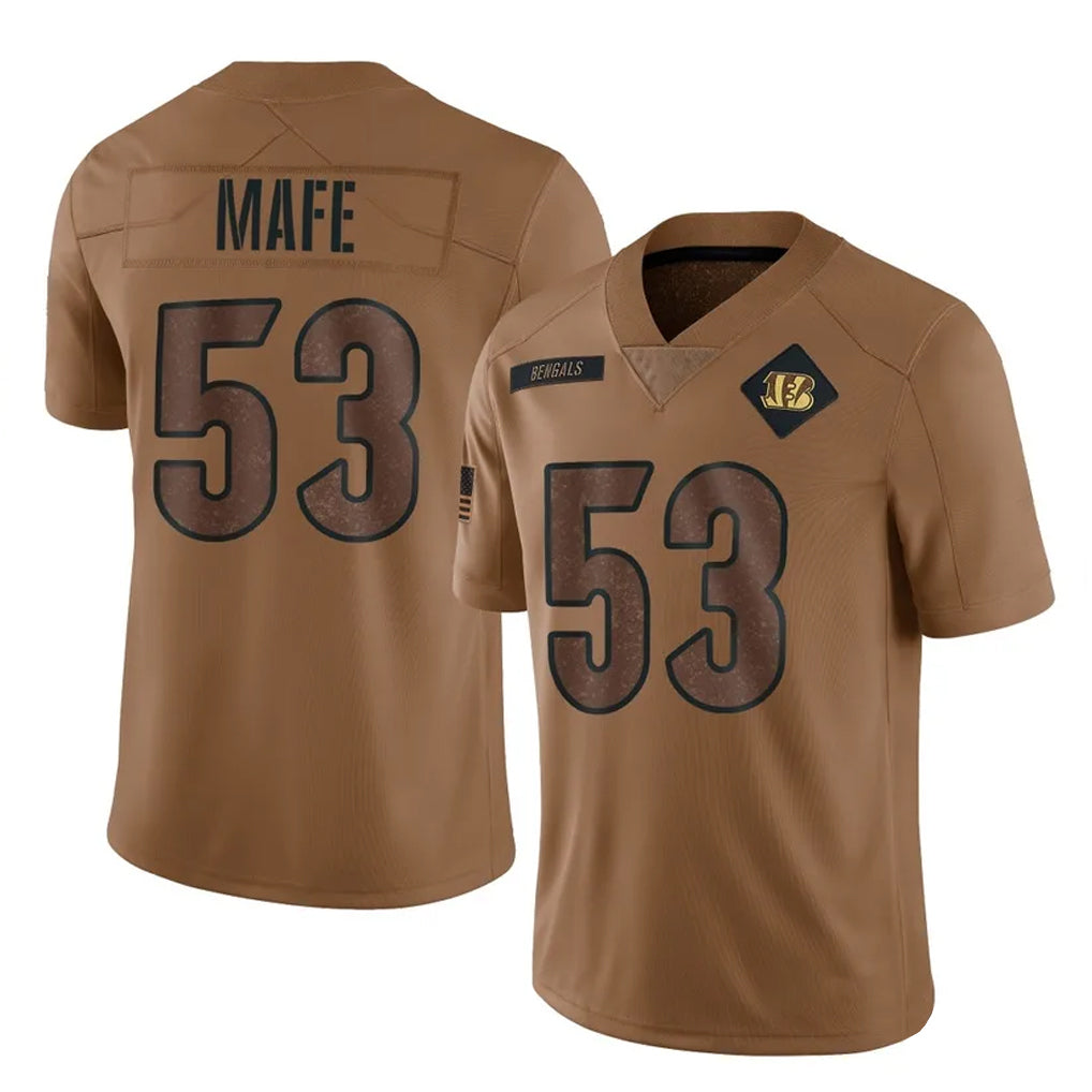C.Bengals #53 Boye Mafe Player Brown Salute to Service Limited Gdoa Stitched Jerseys