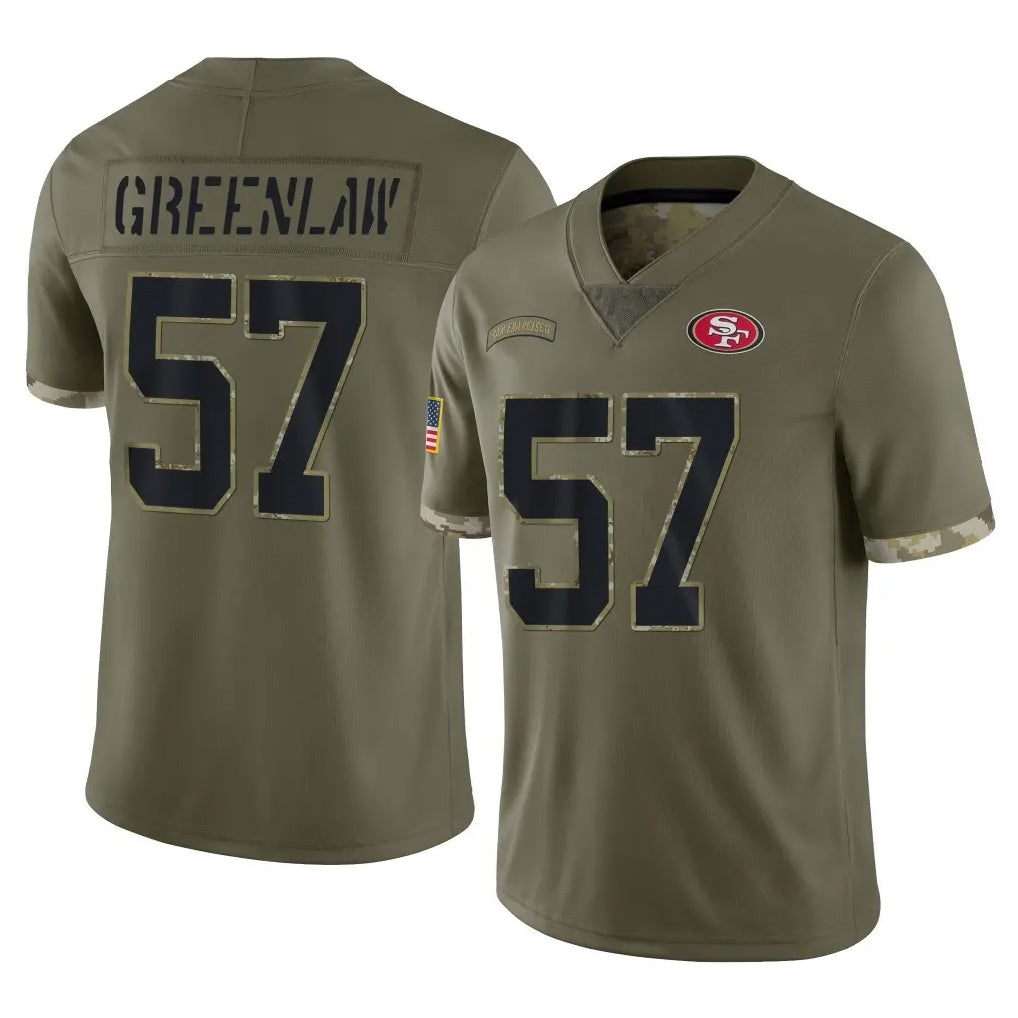 SF.49ers #57 Dre Greenlaw Player Olive Limited Salute To Service Home Game Gdoa Stitched Jerseys