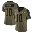 GB.Packers #10 Jordan Love Player Olive Salute To Service Limited Game Gdoa Stitched Jerseys