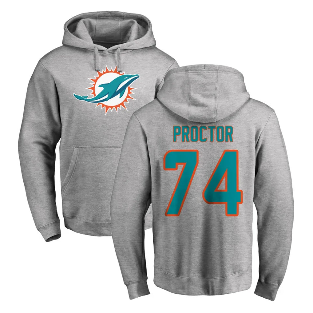 M.Dolphins #74 Kadyn Proctor Player Gray LOGO Pullover Hoodies Limited Gdoa Stitched Jerseys