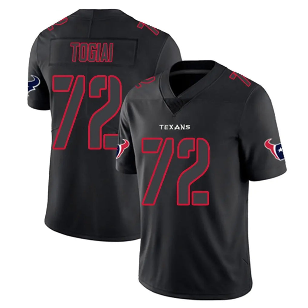 H.Texans #72 Tommy Togiai Player Black Impact Limited Game Gdoa Stitched Jerseys