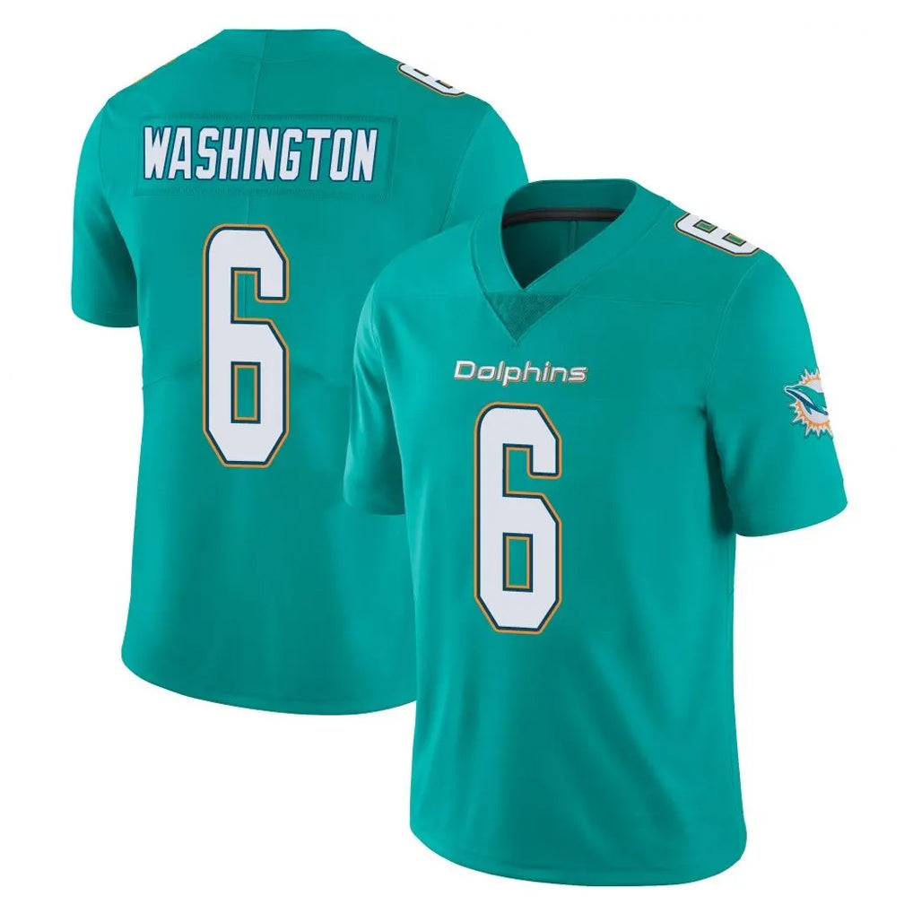 M.Dolphins #6 Malik Washington Player Aqua Limited Vapor Untouchable Home Game Gdoa Stitched Jerseys