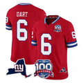 NY.Giants #6 Jaxson Dart Player Red 100th Season & State Patch Vapor Limited Home Game Gdoa Stitched Jerseys