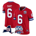 NY.Giants #6 Jaxson Dart Player Red 100th Season & State Patch Vapor Limited Home Game Gdoa Stitched Jerseys