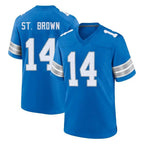 D.Lions #14 Amon-Ra St. Brown Player Blue Alternate Home Game Gdoa Stitched Jerseys